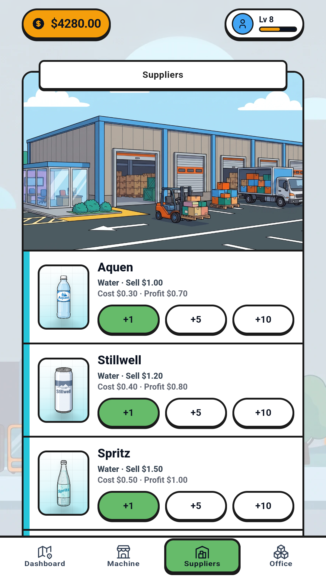 Keep it stocked — Vending Empire game screen