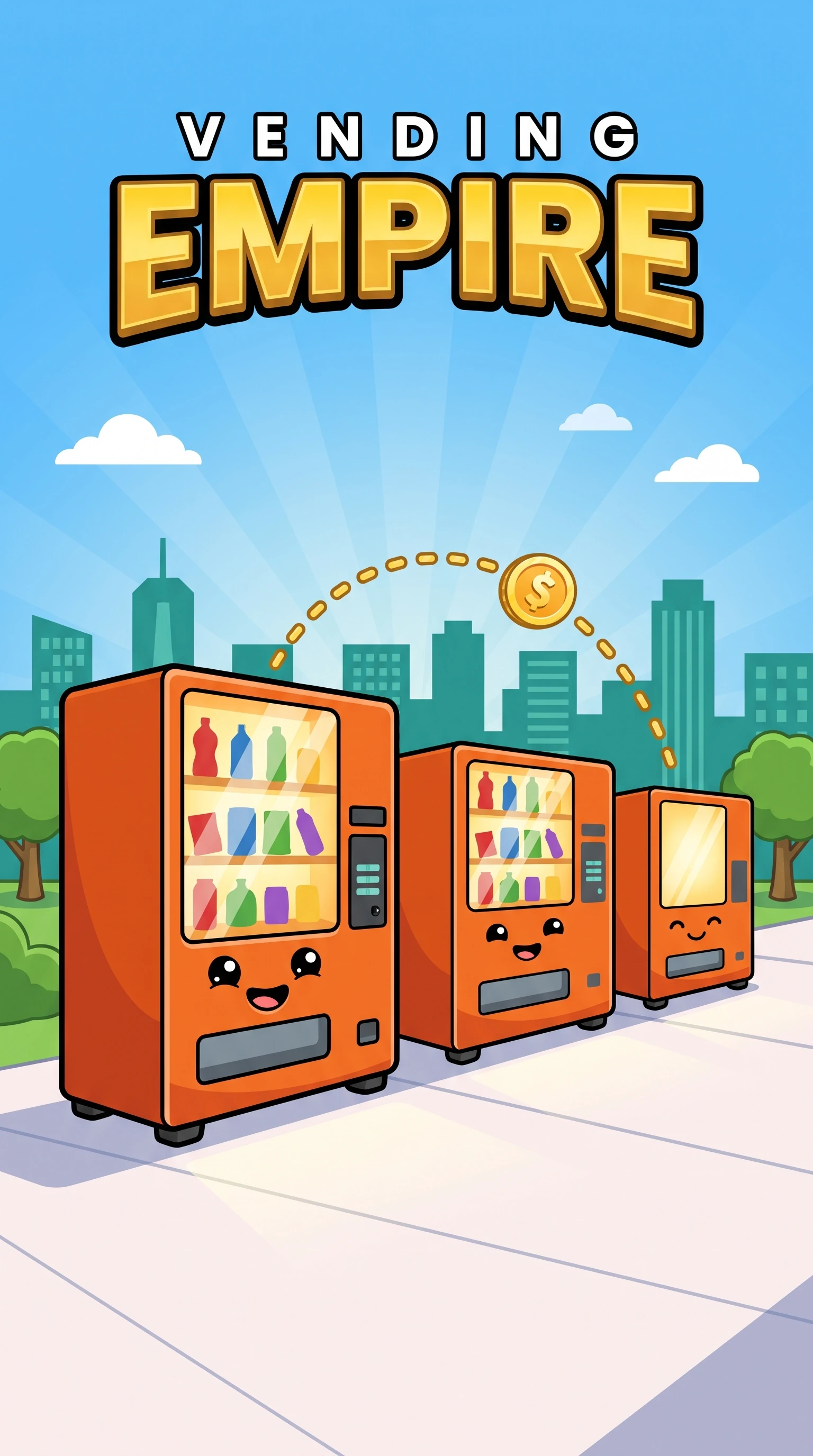 Vending Empire artwork: colourful vending machines in a lively city